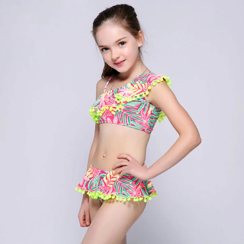 2018 бикини Детские купальники платье с декольте для девочек купальник на одно