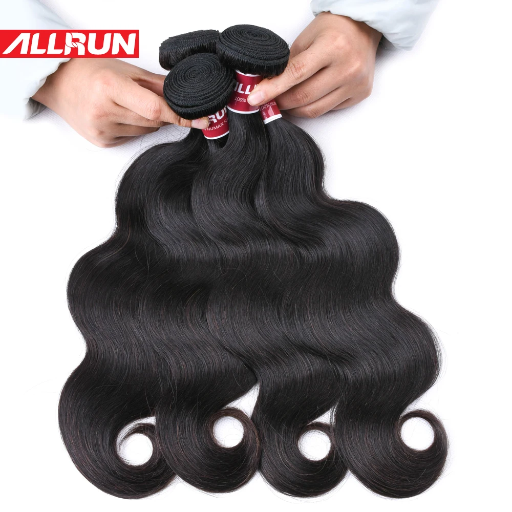 Brazilian Body Wave Hair Bundles 100% Human Weave Natural Black Color Allrun Non Remy 8-24 Inch | Шиньоны и парики