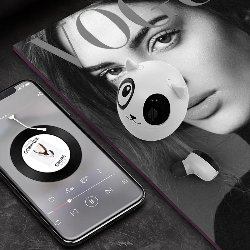 Беспроводные наушники VOBERRY C-TS01 Mini Twins с пандой Bluetooth настоящие стерео