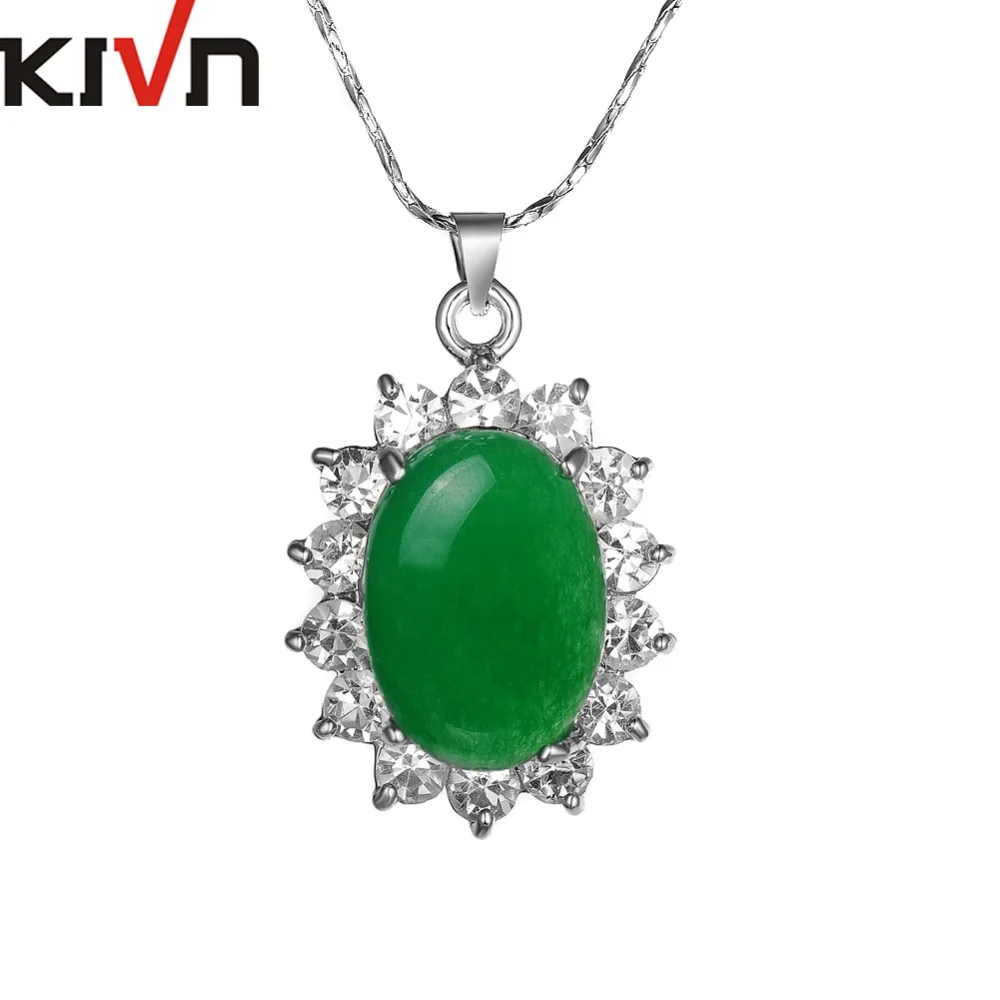 

Женский свадебный кулон KIVN, ожерелье с зеленым камнем и кубическим цирконием, свадебный подарок на день рождения