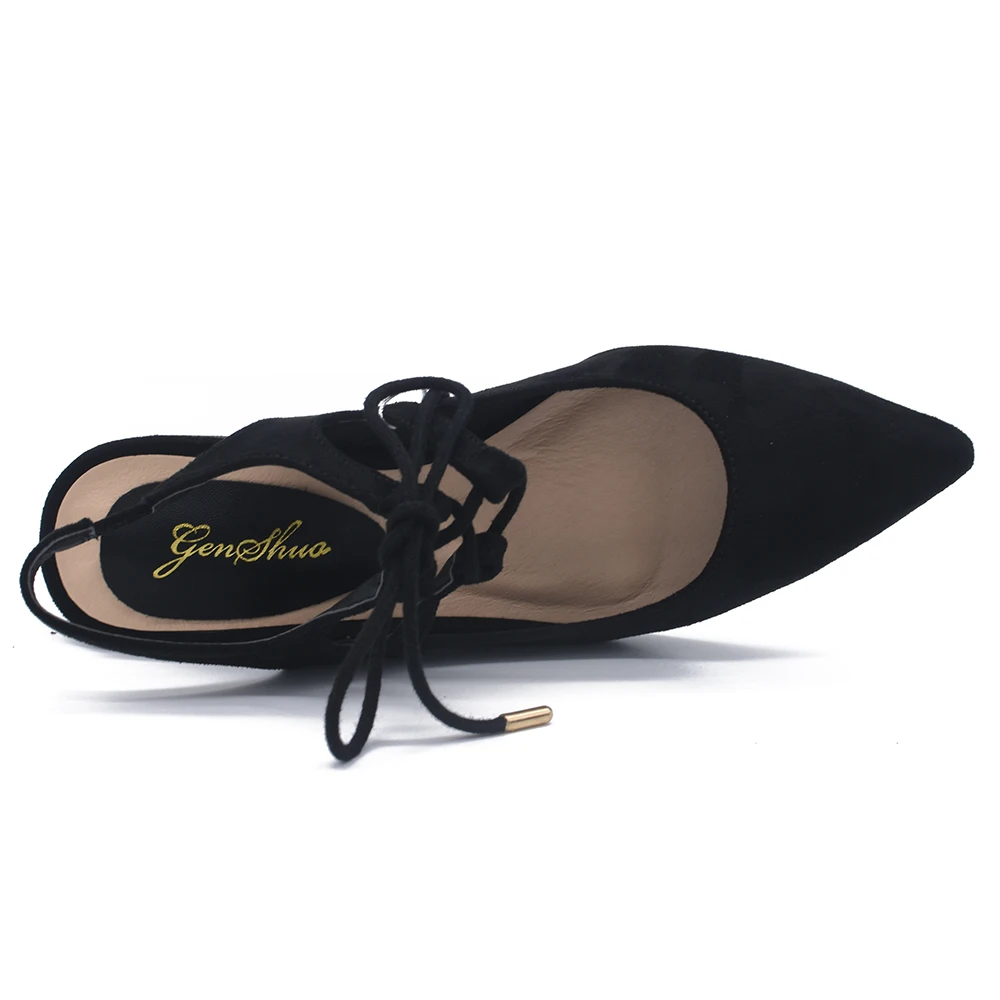 GENSHUO/2017 г. популярные пикантные черные женские туфли-лодочки с перекрестными