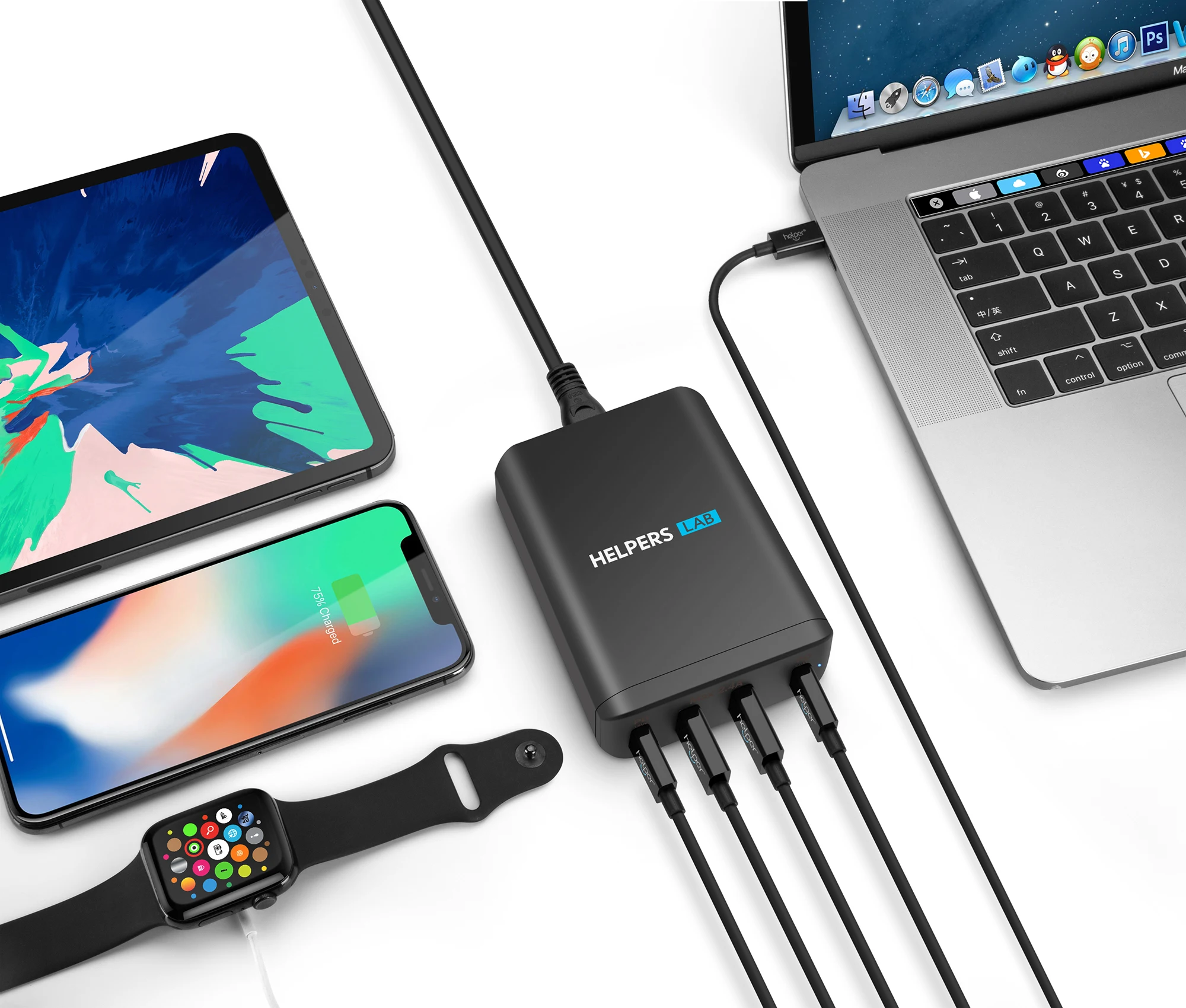 Двойной USB-C порт 60 Вт и 18 Вт и двойной 5 в 2,4 А USB порт, для многих телефонов type-c и ноутбуков, таких как iPhone Macbook и т. Д