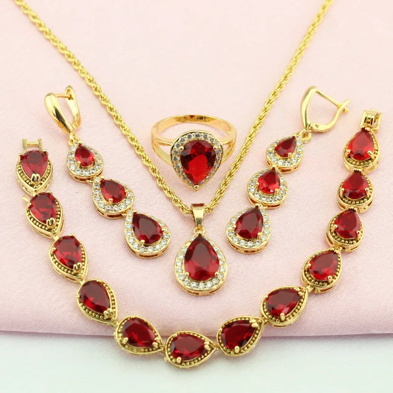 WPAITKYS набор украшений для женщин золотого цвета с красным кубическим цирконием