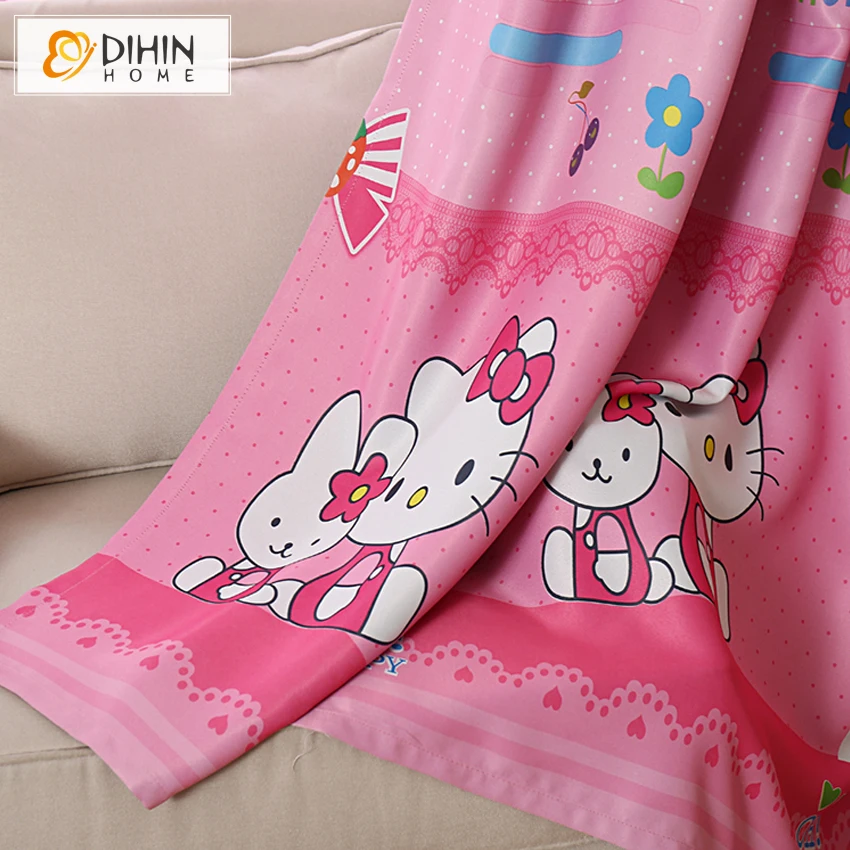 

DIHIN HOME 1 PC New Arrival Cartoon Pink Color Curtains For Children Room Sheer Curtain For Girls Room Ready Made Product