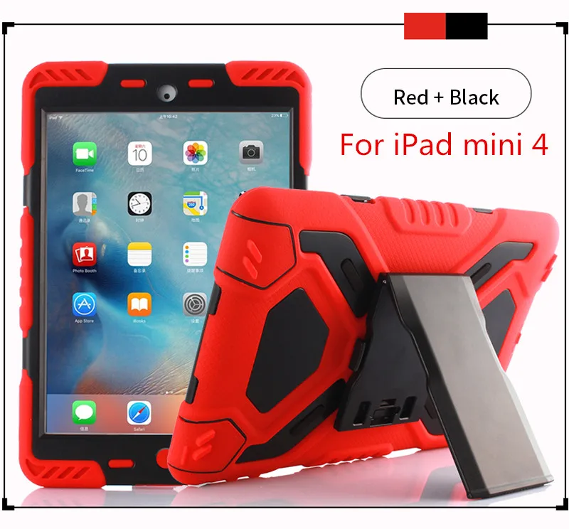 For iPad mini4 Red Водонепроницаемый ударопрочный чехол для iPad mini 1 2 3 4, безопасный Чехол-подставка для iPad mini 4, сверхпрочный силиконовый чехол - Цвет: For iPad mini4 Red