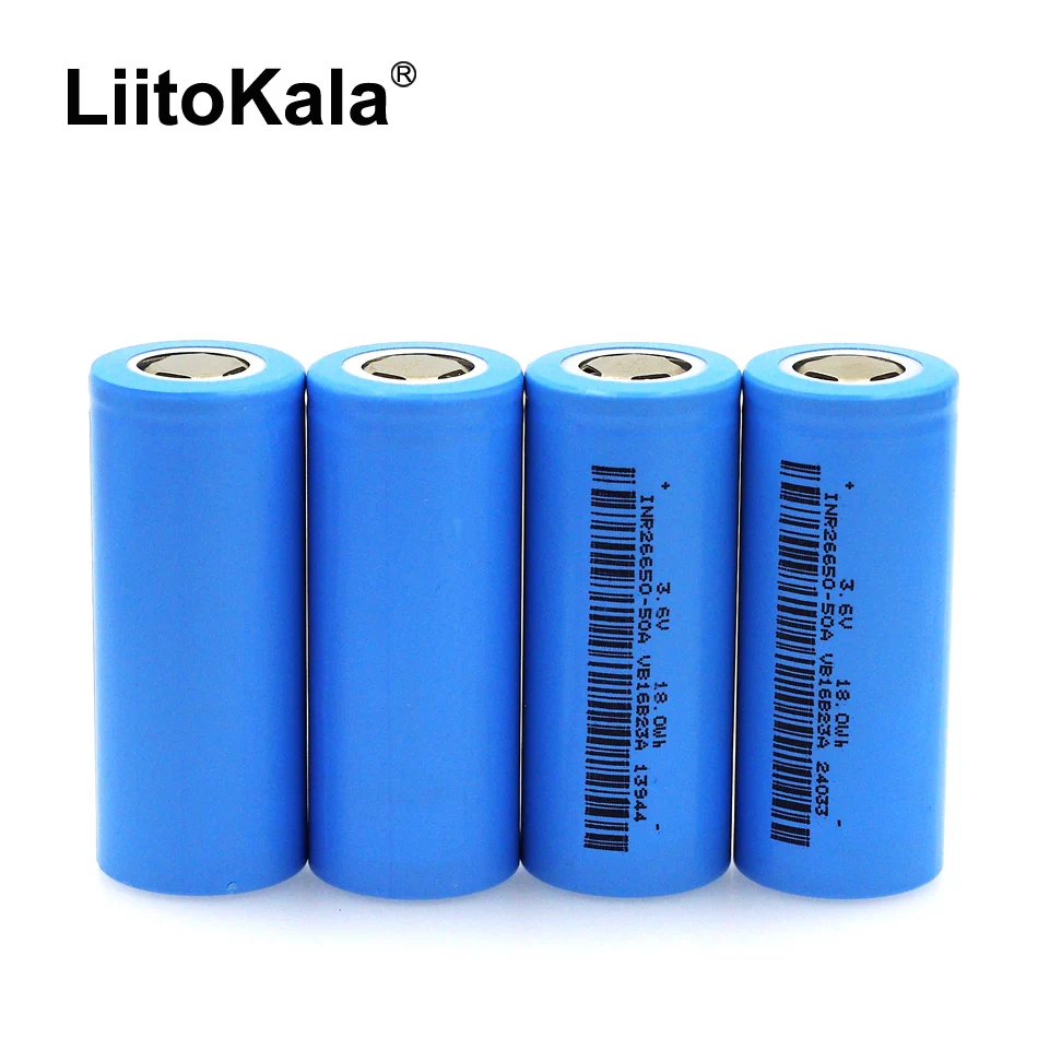 

4 шт. Литиевая батарея LiitoKala 26650, 3,7 в, 5000 мАч, 26650, 26650-50A, синяя