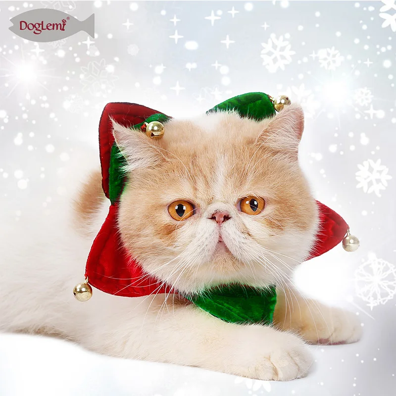Christmas Pet Cat Dog Collar Bibs With Small Bells Puppy Kitten Neckerchief Adjustable Scarf Collars | Дом и сад