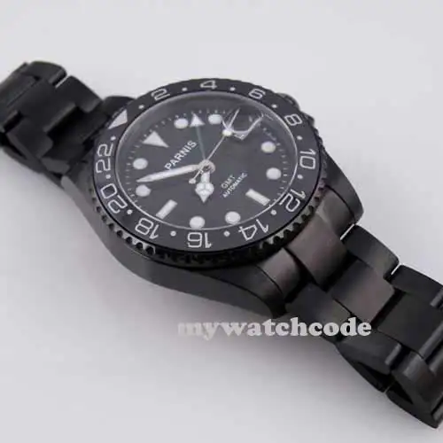 40 мм parnis черный циферблат PVD GMT сапфировое стекло автоматические мужские часы 200 |