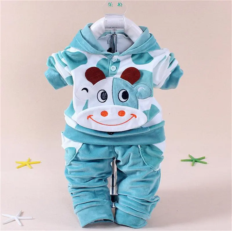 Cow Blue Толстовки с капюшоном с длинными рукавами для маленьких мальчиков, футболка+ штаны, милые комплекты одежды для девочек, Повседневная Толстовка для малышей, пуловер для новорожденных - Цвет: Cow Blue