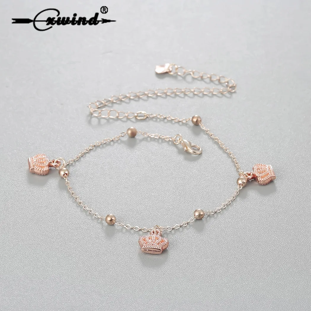 

New Bell Crown Pendant Charm Anklets for Women Ankle Bracelet On The Leg Anklet Rose Gold Foot Drop Barefoot Jewelry