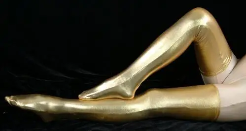 Женские блестящие пикантные чулки до бедра с металлическим блеском ФЕТИШ