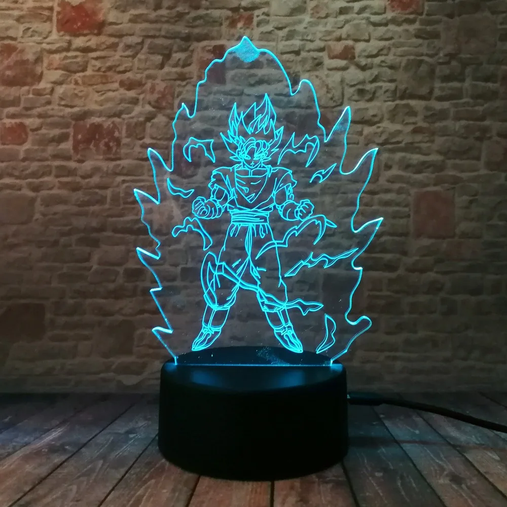 Dragon Ball Z Super Saiyan God экшен-фигурка Гоку 3D настольная лампа 7 цветов, меняющий светодиодный ночник, детская игрушка для сна, рождественские подарки