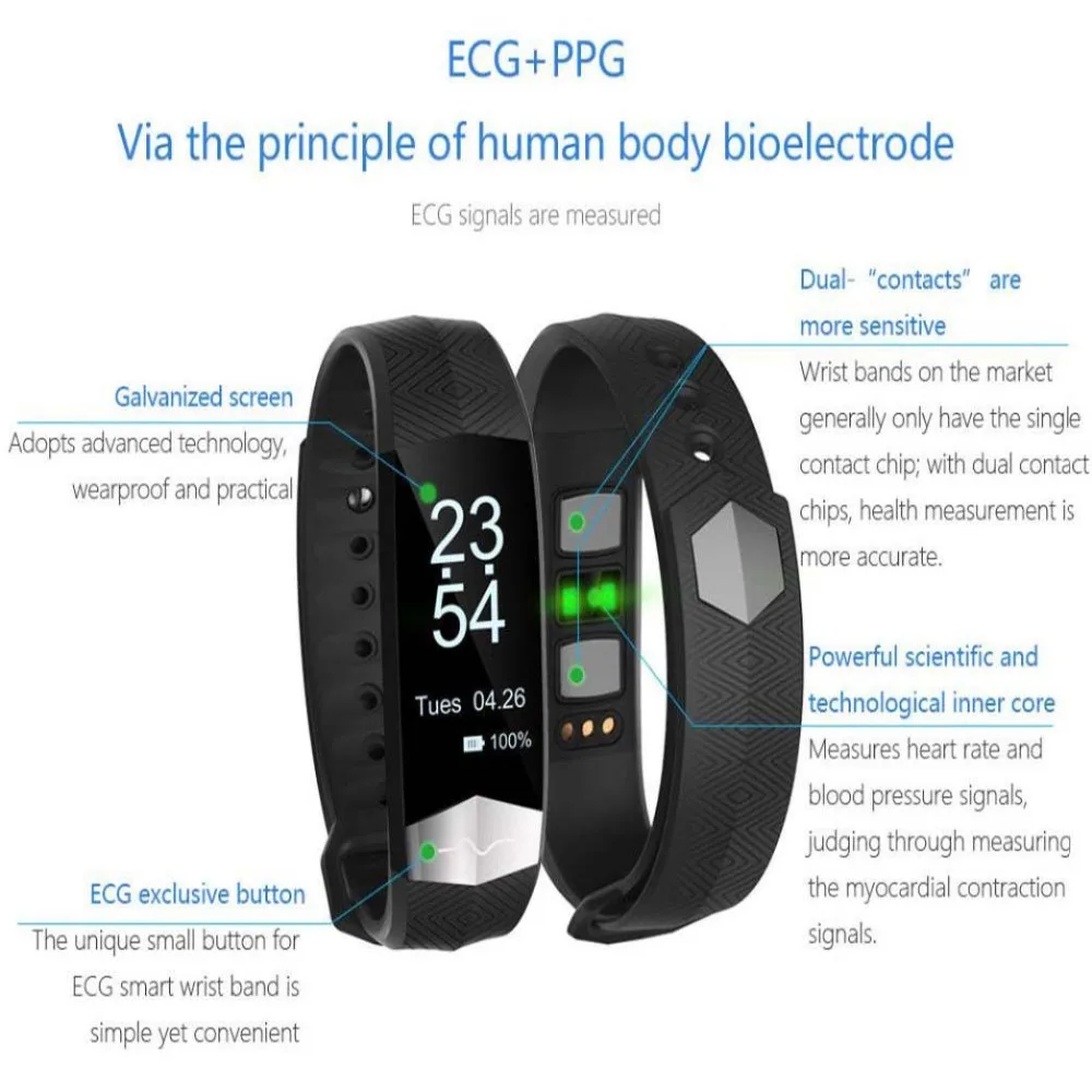 Смарт браслет CD01 ECG с монитором артериального давления Bluetooth спортивный фитнес