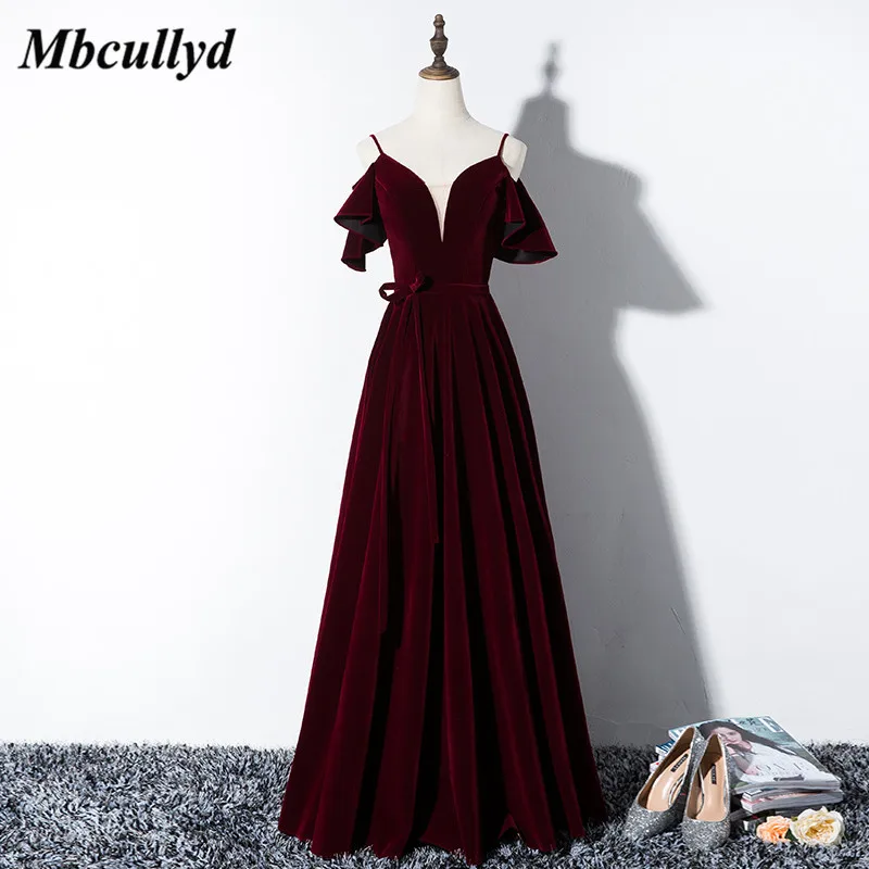 

Mbcullyd Burgundy Velvet Formal Evening Dresses 2019 With Belt Long Floor Length Dress Party Gowns Cheap Plus Size abendkleider