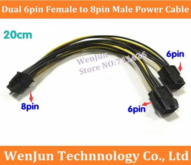 18AWG wire  PCI Express Dual 6Pin Female to 8pin Male  PCI-E GPU  Video Card Power Adapter Cable 100PCS sent by DHL