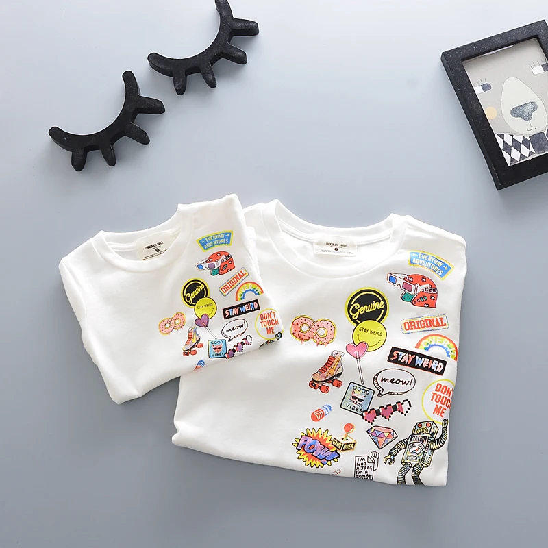 Хлопковая футболка с коротким рукавом для папы мамы и дочки Одинаковая одежда