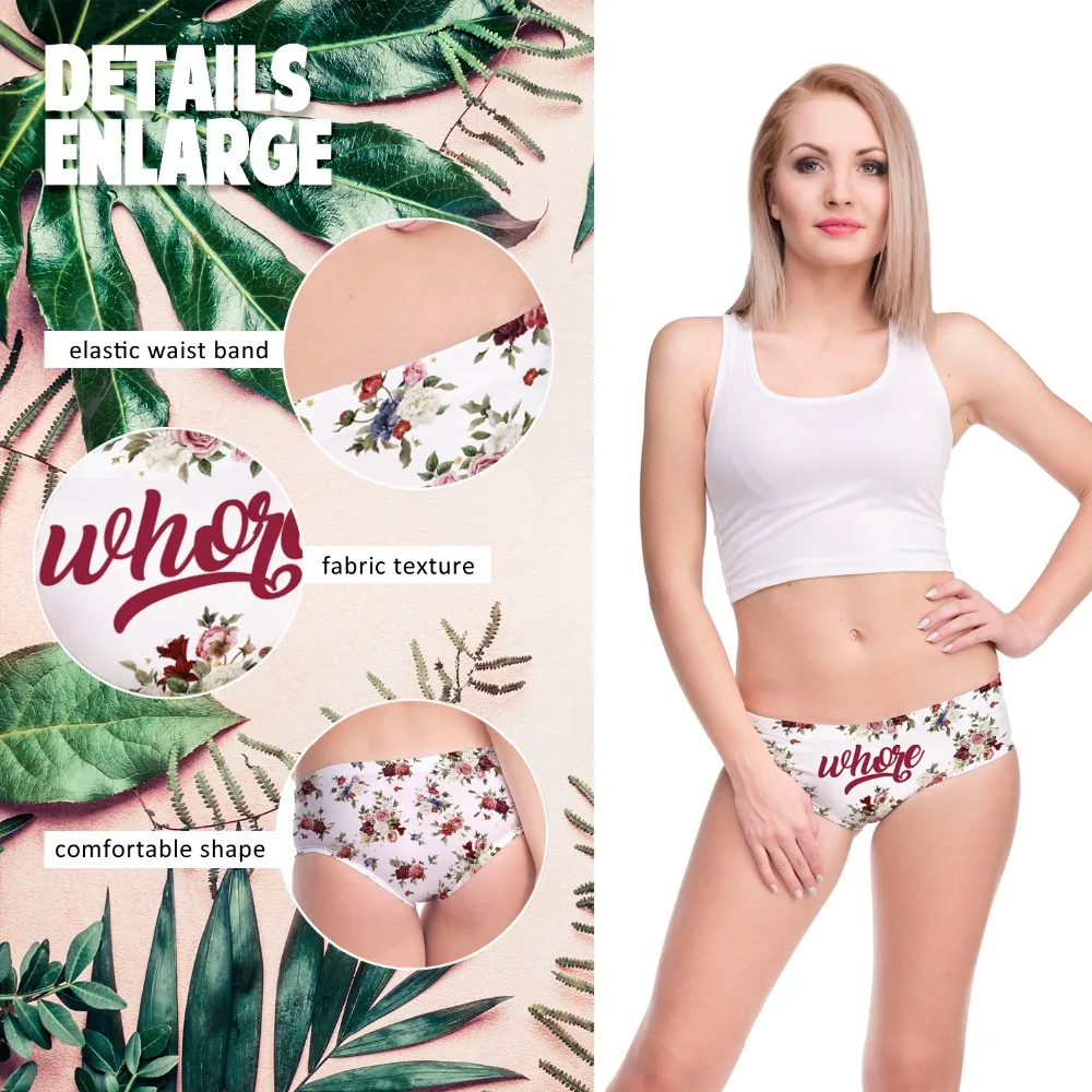 LEIMOLIS flowers Letter white funny print sexy hot panties female kawaii Lovely underwear push up briefs women lingerie thongs | Женская