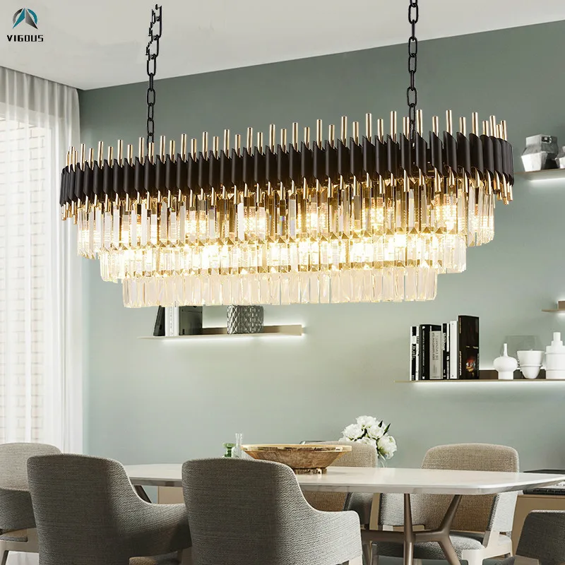 

Luxury Living Room Black Metal Lustre K9 Cristal Led Pendant Lights Dining Room Led Pendant Lamp Hanging Lamp Suspend Lamp