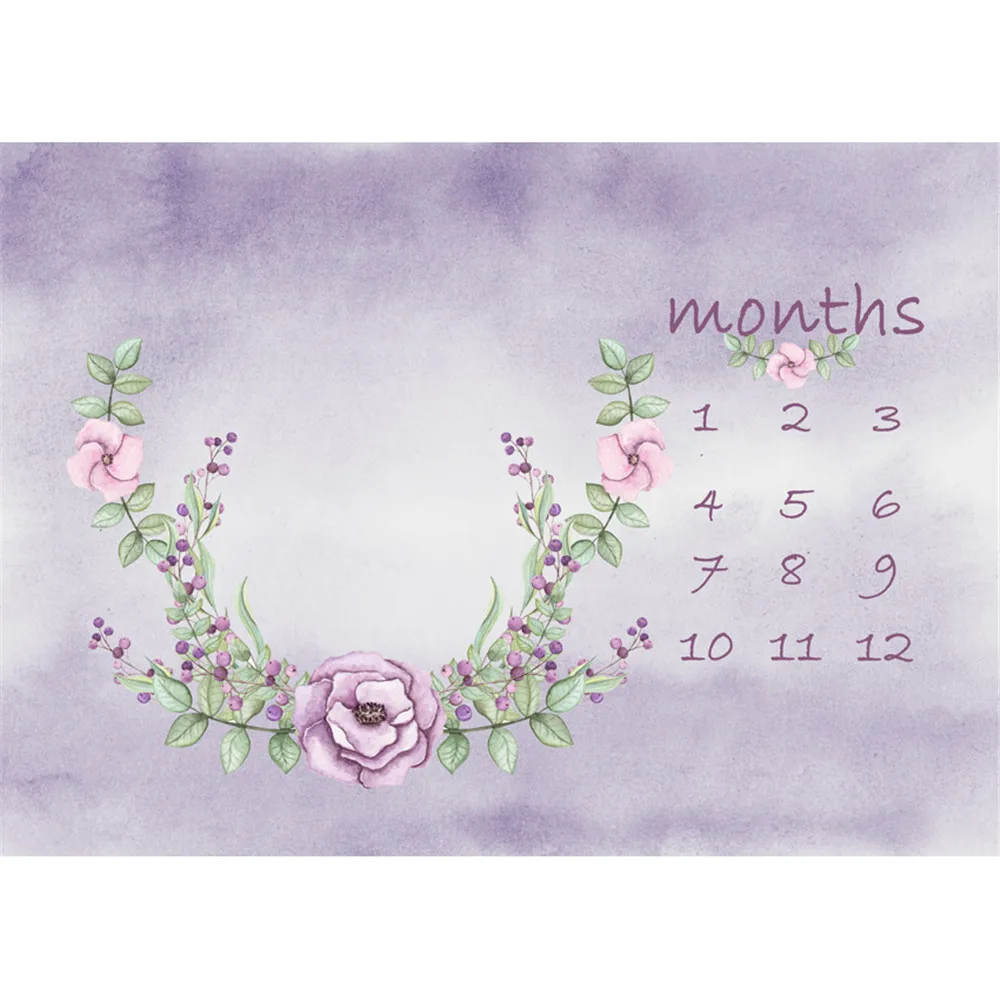 

Pastel Purple Watercolor Photography Backdrops Printed Floral Wreath Baby Kids Birthday Newborn Calendar Photo Shoot Background
