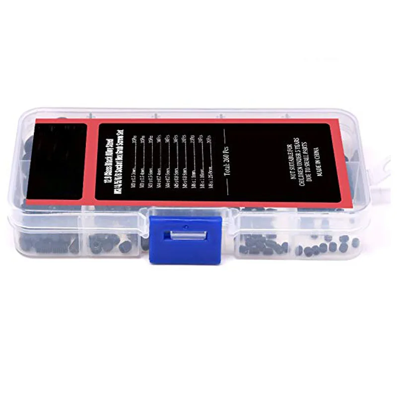 

260pcs M3/4/5/6/8 Allen Head Socket Hex Grub Screw Set Assortment Kit with Plastic Box 12.9 Class Black Alloy Steel