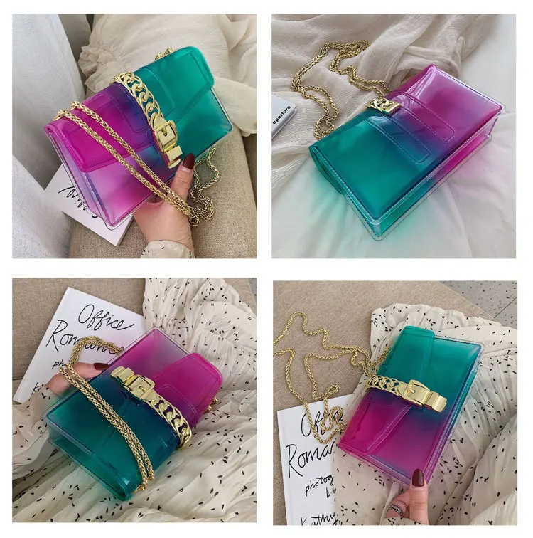 8 Colors Fashion Jelly Bag Casual Panelled Chain Shoulder Messenger Bags Summer Transparent Women Purse and Handbags Channel Bag