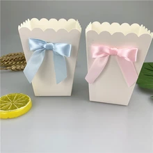 6pcs Mini Pink /Blue Paper Popcorn Boxes with Bow Pop Favors Box Baby Shower Birthday Party Treat Favors Table Supplies
