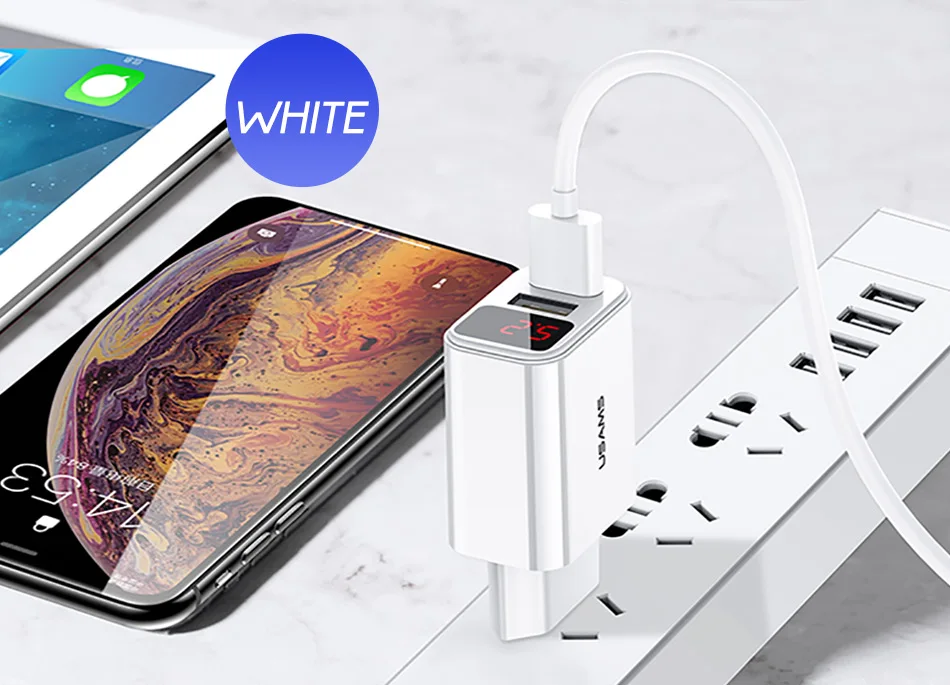 USAMS 2 USB ЕС светодиодный дисплей USB зарядное устройство для iPhone samsung Xiaomi 2.1A Быстрая зарядка настенное зарядное устройство с двумя портами зарядное устройство для мобильного телефона