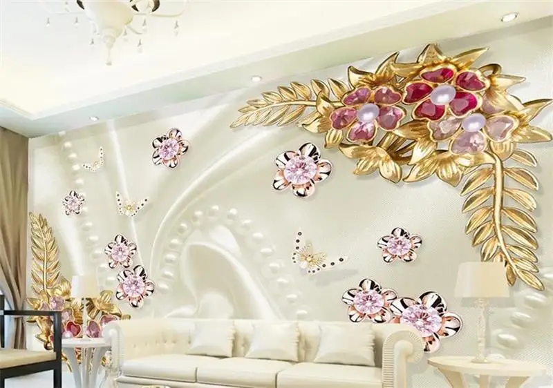 Обои для гостиной на заказ роспись 3d фото алмазные жемчужные цветы картина стену