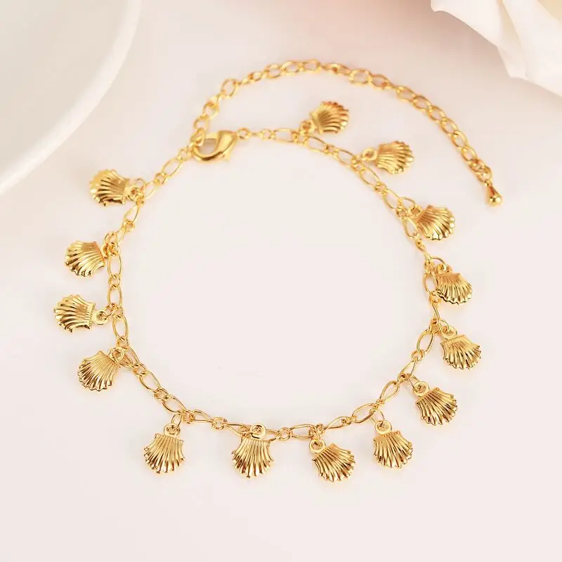 

New Korean Fashion Fine Yellow Solid gold FINISH Unlimited Charm Multi-element Bracelet lengthen Size length Anklet Summer