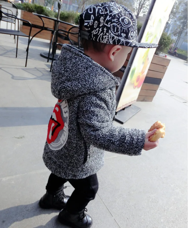 High Quality New Boys Kids Winter Hooded Coat Baby Cute Lips Double-breasted Jacket Plus Velvet Warmer Children clothing 1-5T | Детская