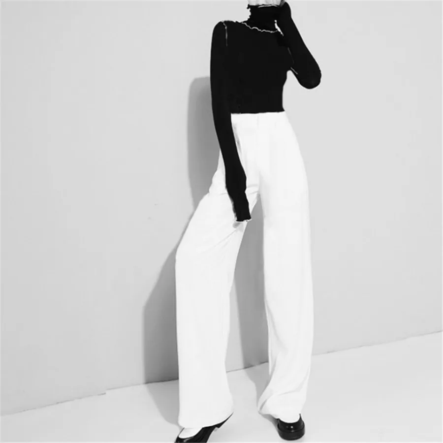 

Spring Summer Women Fashion High Waist Wide Leg Pants Thin Casual Loose Long White Black Pants Femme Streetwear Ds50645