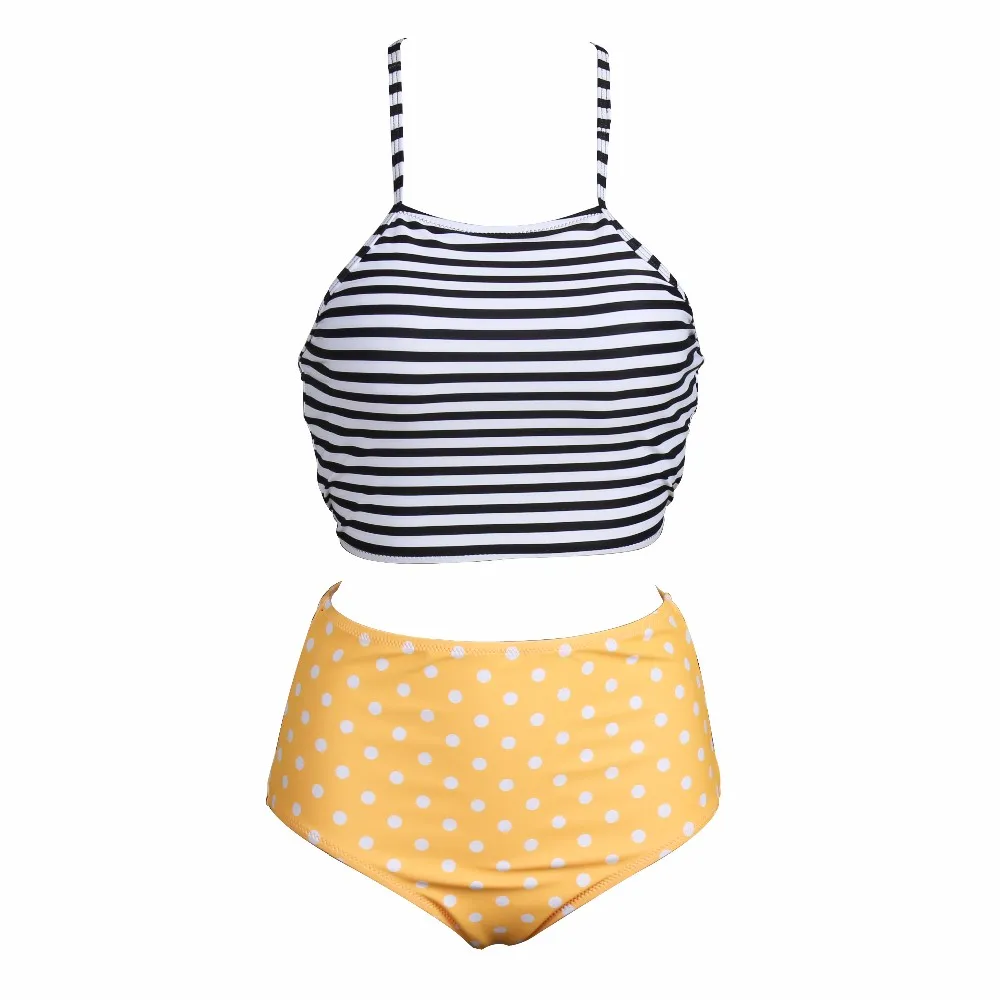Лирический желтый полосатый укороченный топ бикини комплект для девочек