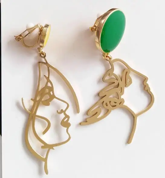 green clip Timlee E286 новая оригинальность личности лицо Асимметричные металлические Висячие серьги, модные аксессуары оптом - Окраска металла: green clip