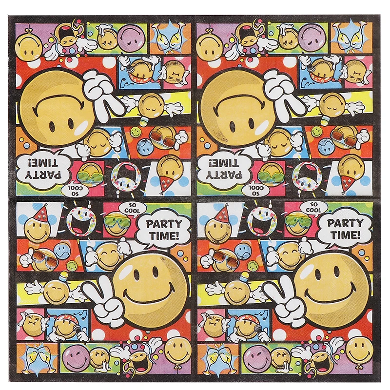 Бумажные салфетки с изображением улыбающегося лица кафе и вечерние украшение в