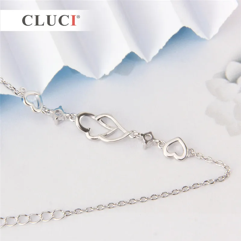 CLUCI серебро 925 кулон с регулировкой длина цепи Женский браслет с двойными сердцами ювелирные изделия из стерлингового серебра 925 пробы