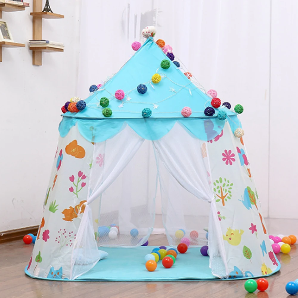 Портативная палатка Tipi розовая и синяя детская с принтом замка для помещения