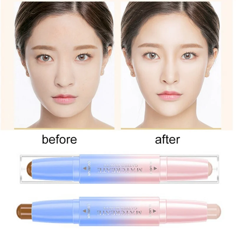 Double Head 3D Bronzer Highlighter Stick Face Makeup Concealer Pen Foundation Cream Texture Contour Pencil Beauty Cosmetic | Красота и