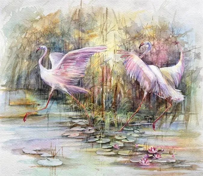 

[Self-Adhesive] 3D Egret Reed Lotus Pond 53 Wall Paper mural Wall Print Decal Wall Murals
