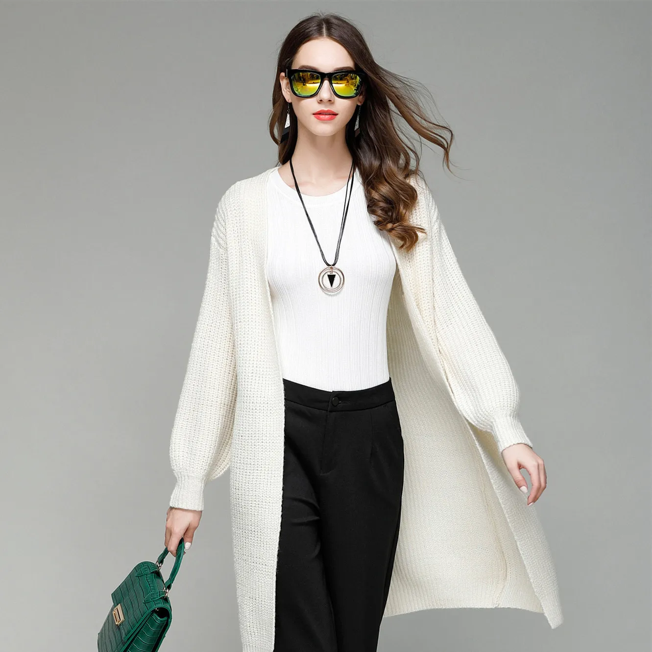 кардиган женский длинный белый свитер осень 2019 кардиганы больших размеров