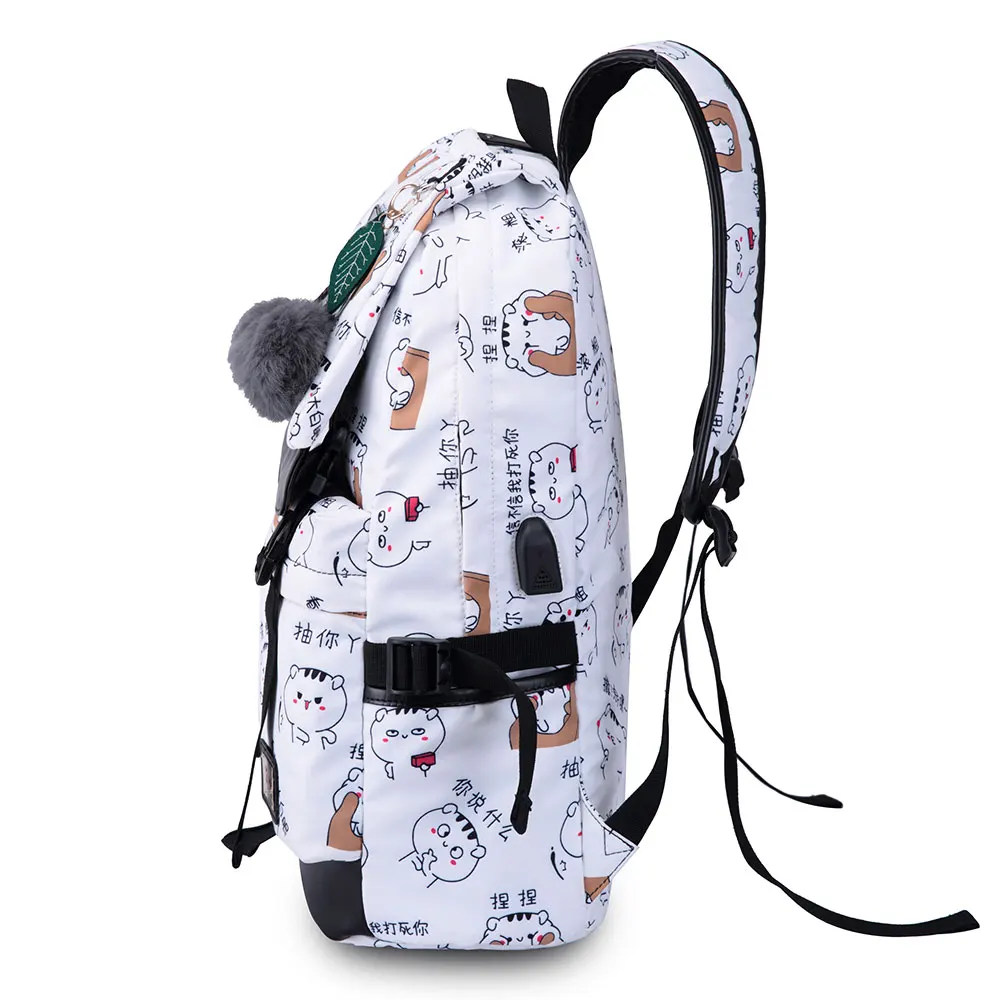 Милый смайлик стиль печати для женщин Открытый USB путешествия рюкзак женская