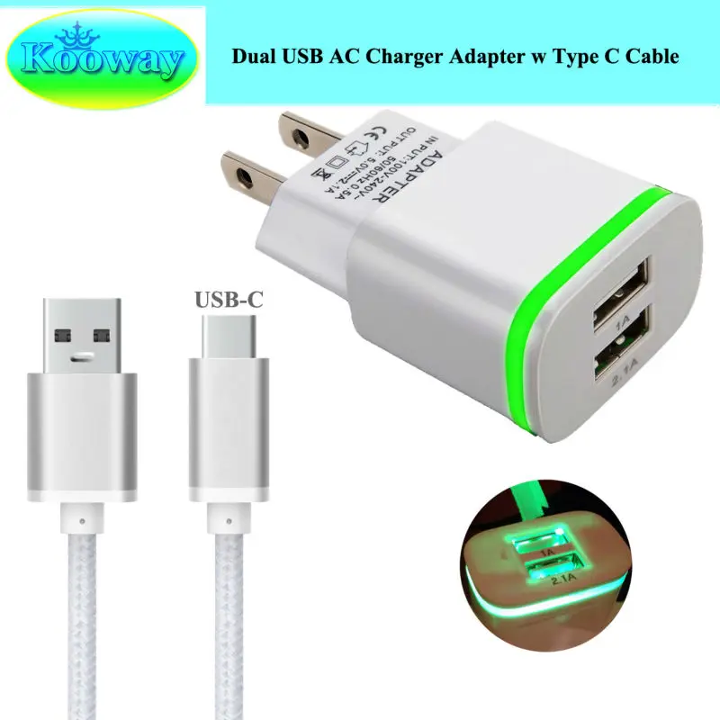 Двойной USB США/ЕС вилка настенное зарядное устройство адаптер и 1 м Тип C зарядный
