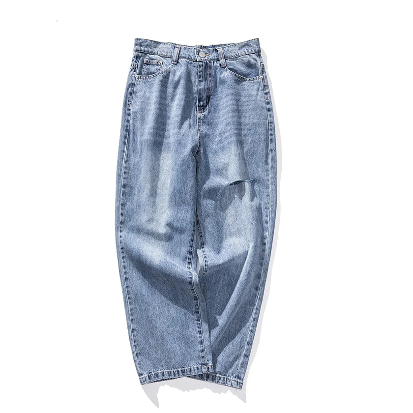 Blue Jeans Новинка, женские Синие рваные джинсы с высокой талией, винтажные джинсовые штаны-шаровары, свободные потертые карманы, низ 5XL размера плюс B95406F - Цвет: Blue Jeans
