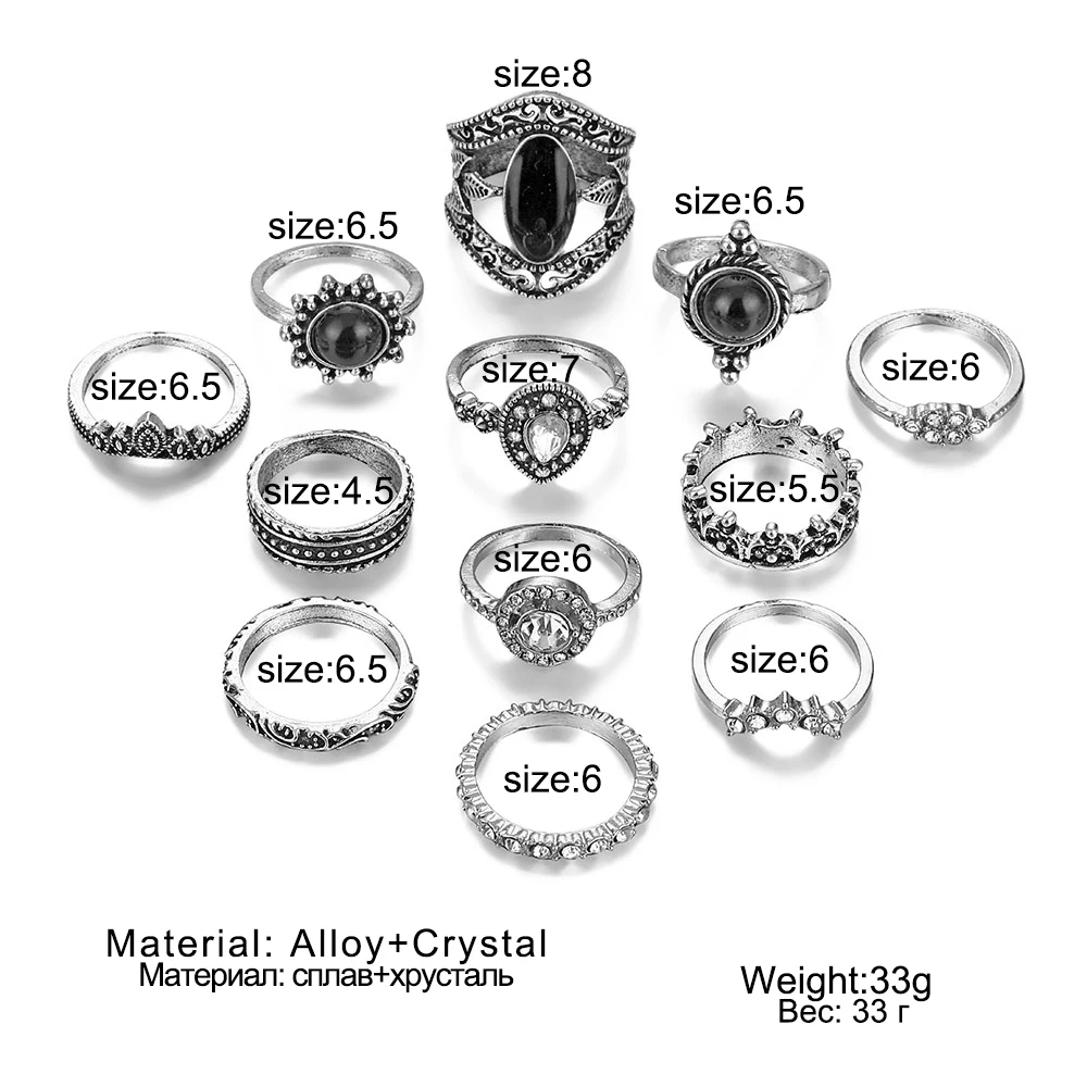 12 шт./компл. женские модные кольца овальные драгоценные камни корона