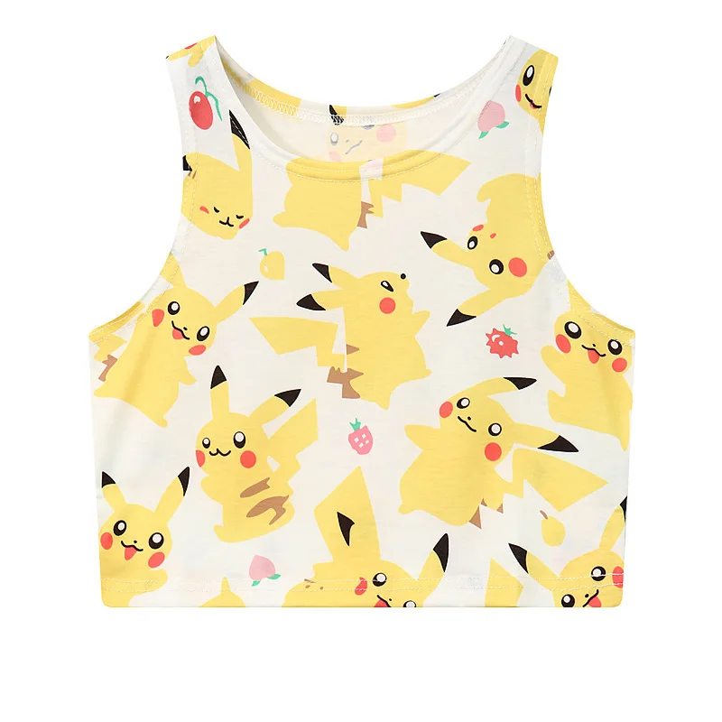 Summer Harajuku Sexy Girls Navel Tank Top Pokemon Pocket Monster Pikachu Print Bustier Crop Tops Vest Camisole Short Shirt | Женская