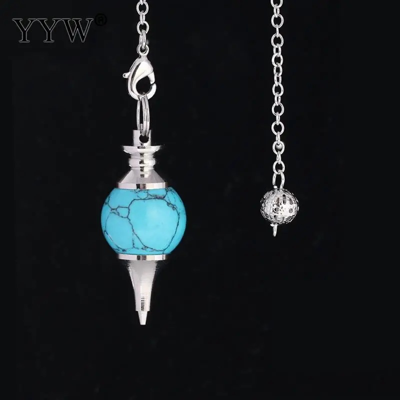 blue turquoise YYW баланс рейки натуральный камень кристалл красный Агаты придающий маятник круговой конус подвески для мужчин женщин гадания - Окраска металла: blue turquoise