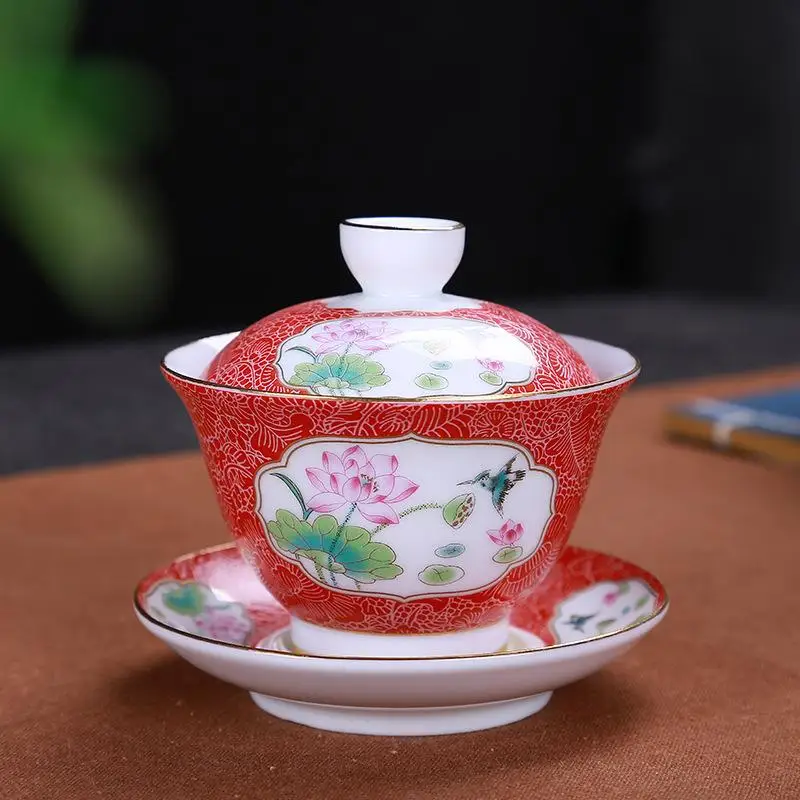 red Керамический чайник Gaiwan, чайная чашка, китайские чайные наборы кунг-фу чайная чашка для путешествий, кухни, столовой, бара, чайная посуда, аксессуары для дома - Color: red