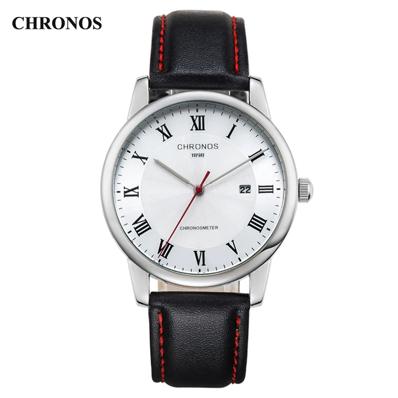 Часы CHRONOS мужские с римскими цифрами кожаные часы водонепроницаемые кварцевые