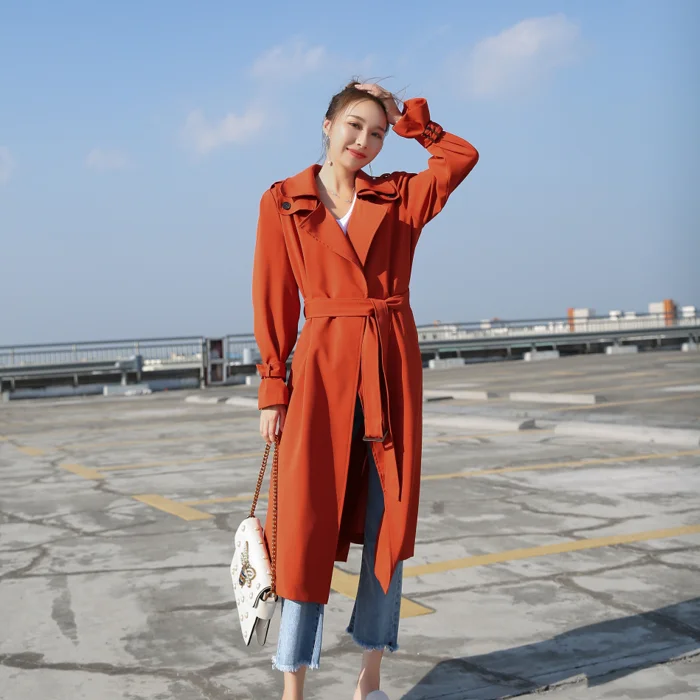 

New 2020 Fashion Women Lapel Collar Cardigan Long Sleeve Belted Trench Coats casaco feminino ropa mujer invierno