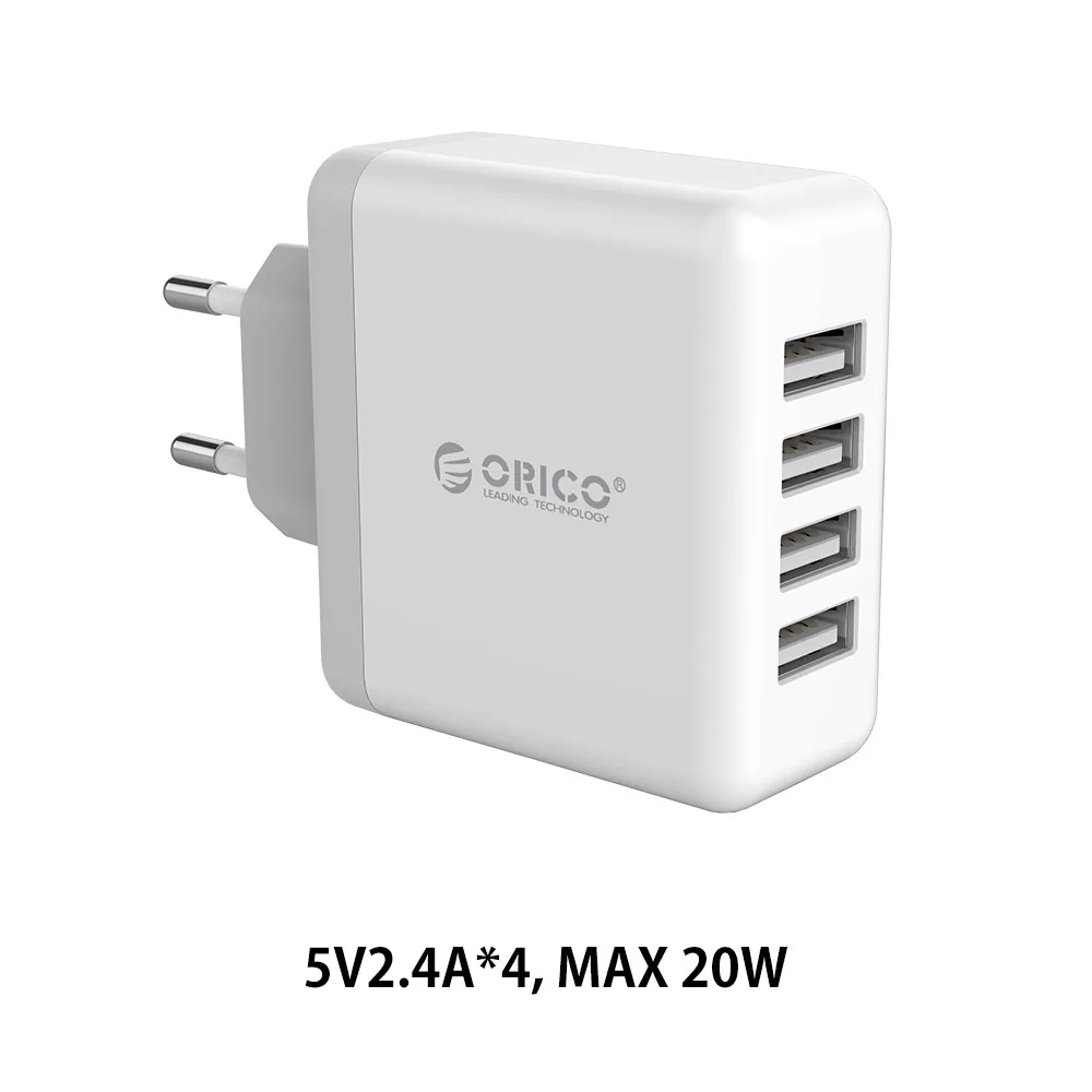 ORICO Универсальное зарядное устройство USB с 4 портами, портативное настенное зарядное устройство европейского стандарта 5V2. 4A 20 Вт для мобильных телефонов, дорожное умное зарядное устройство для iPhone планшетов - Тип штекера: 4 Ports White
