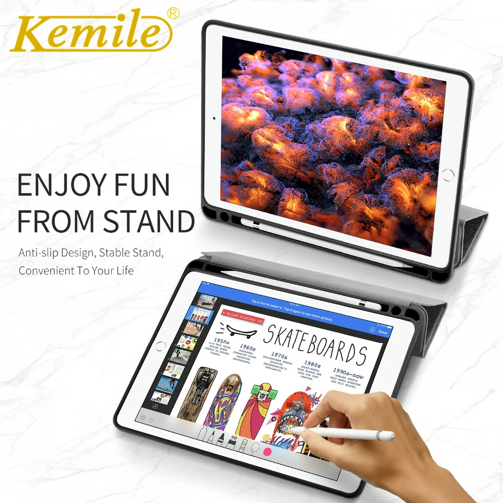 Чехол для нового iPad 2018 9 7 Kemile Ультратонкий чехол книжка со слотом карандаша